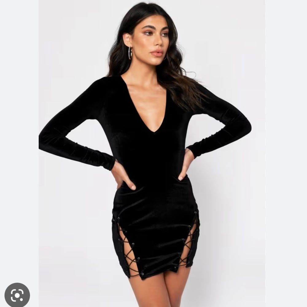 Tobi Lace Me Up Velvet Bodycon Black Dress Size M